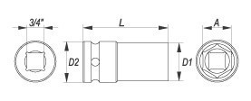 Kovaný nástrčný klíč hluboký 3/4" šestihranný 27 mm CrMo YATO - YT-1127
