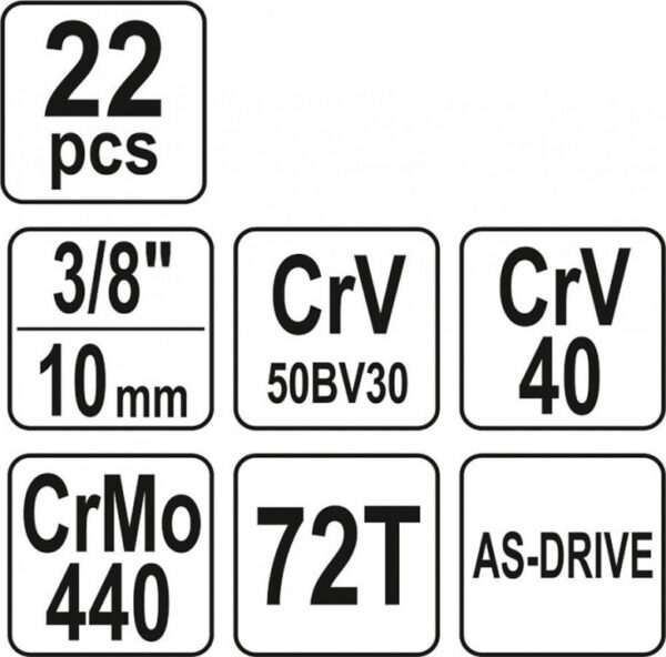 Gola sada 3/8", 22 ks - YT-38561
