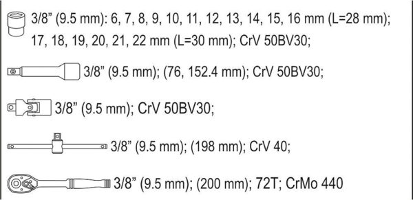 Gola sada 3/8", 22 ks - YT-38561
