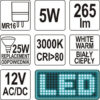 LED žárovka 5W MR16 265 lumen 12V ( 25W )