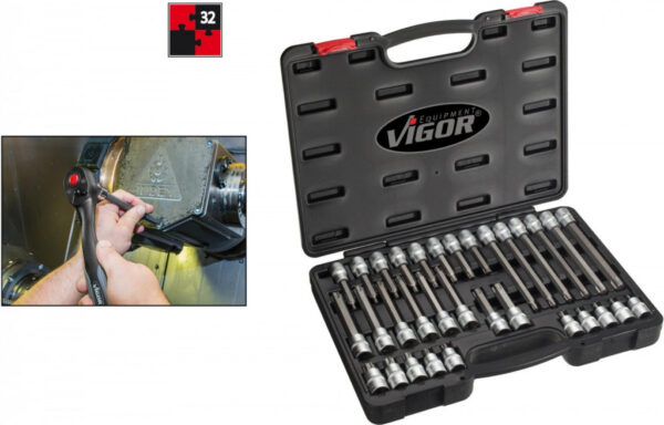 Sada nástrčných hlavic s bity 1/2” TORX® v plastovém kufru