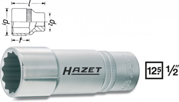 Vnitřní nástrčný klíč 1/2" dvanáctihranný 30mm HAZET 900TZ-30 - HA045426