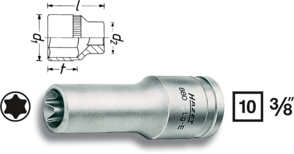 Vnitřní nástrčný klíč 3/8" TORX® E10 HAZET 880LG-E10 - HA053087