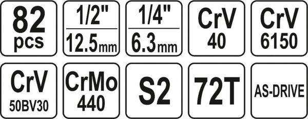 Gola sada s klíči 1/4" a 1/2", 82 ks - YT-12691