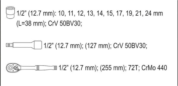 Gola sada 1/2", 12 ks - YT-38671