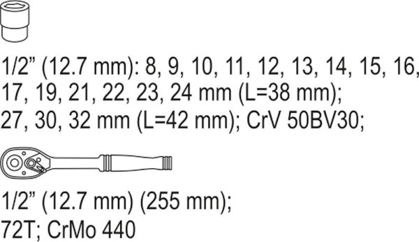 Gola sada 1/2", 19 ks - YT-38681
