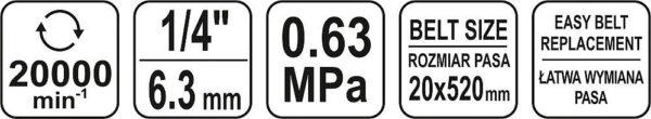 Pneumatická pásová bruska 20 x 520 mm (rozměr pásu) - YT-09742