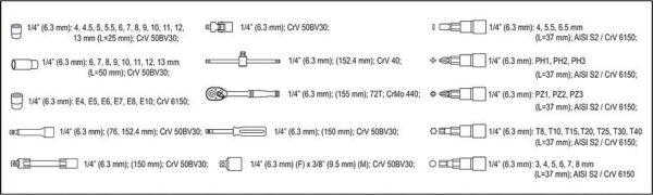 Gola sada 1/4", 56 ks - YT-14501