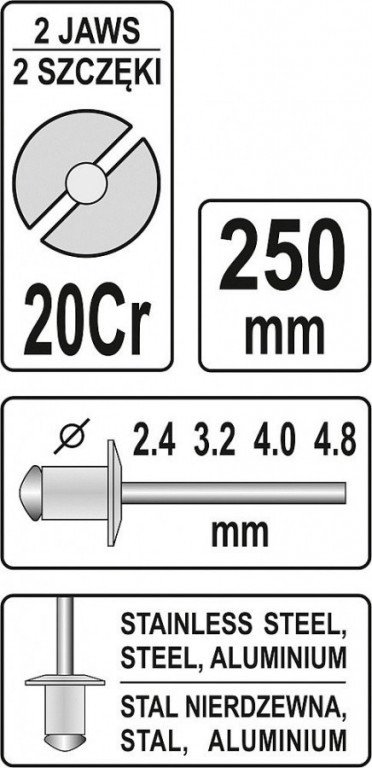 Nýtovací kleště ruční 250 mm - YT-36007