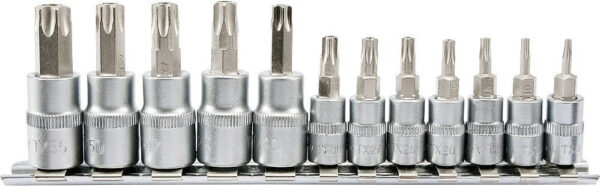 Sada hlavic s bity TORX s otvorem 1/4" a 3/8" 12 ks - YT-04332