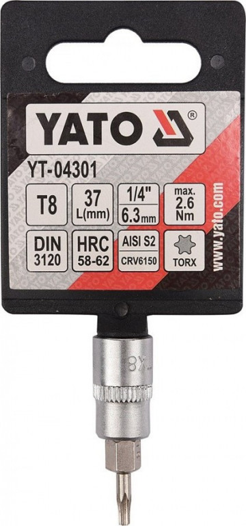 Hlavice s bitem TORX 1/4" T8 YATO - YT-04301