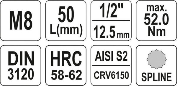 Hlavice s bitem XZN 1/2" M8 YATO - YT-04342