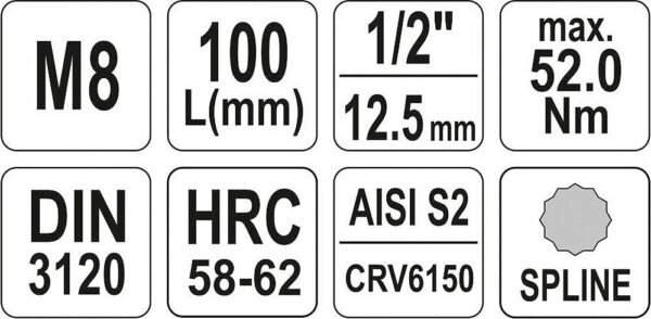 Hlavice s bitem XZN 1/2" M8 YATO  - YT-04352