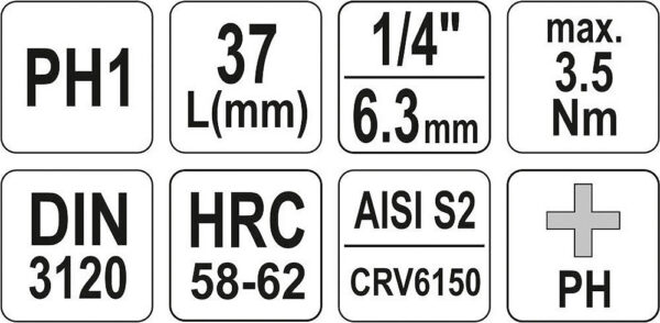 Hlavice s bitem KŘÍŽOVÁ 1/4" PH1 Yato - YT-04411