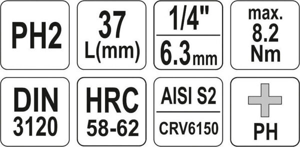 Hlavice s bitem KŘÍŽOVÁ 1/4" PH2 Yato - YT-04412