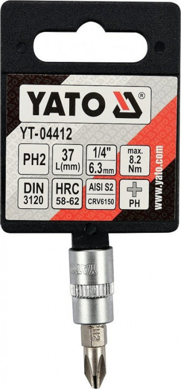 Hlavice s bitem KŘÍŽOVÁ 1/4" PH2 Yato - YT-04412