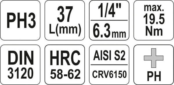 Hlavice s bitem KŘÍŽOVÁ 1/4" PH3 Yato - YT-04413