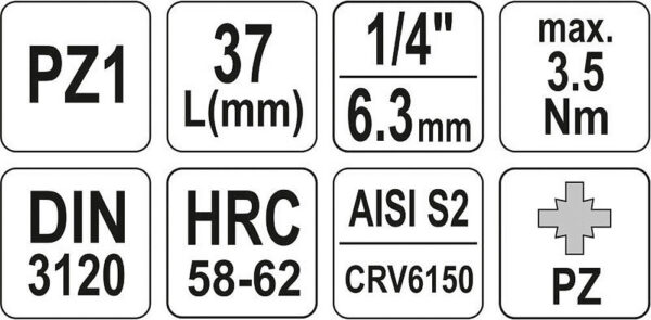 Hlavice s bitem KŘÍŽOVÁ 1/4" PZ1 Yato - YT-04417