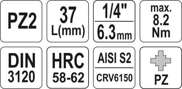 Hlavice s bitem KŘÍŽOVÁ 1/4" PZ2 Yato - YT-04418