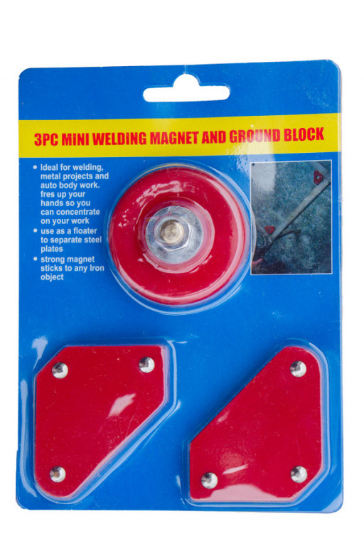 Magnetická zemnící svorka a 2 ks magnetických mini úhelníků - QJ6017