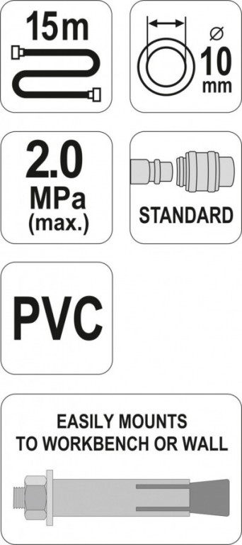Navíjecí buben s hadicí na stlačený vzduch PVC 15m, průměr 10mm - YT-24240