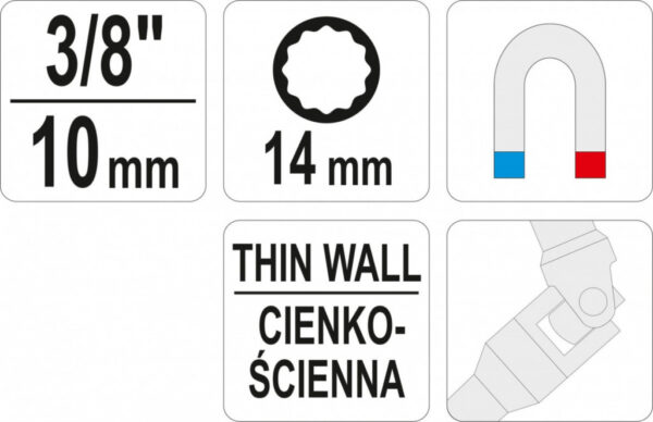 Magnetický kloubový nástrčný klíč na svíčky 3/8" 14 mm - YT-38512