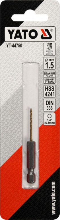 Vrták na kov 1,5mm TITAN HEX 1/4", délka 63mm - YT-44750