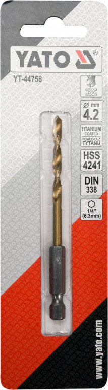Vrták na kov 4,2mm TITAN HEX 1/4", délka 95mm - YT-44758