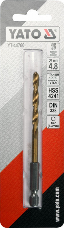 Vrták na kov 4,8mm TITAN HEX 1/4", délka 106mm - YT-44760