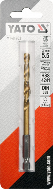 Vrták na kov 5,5mm TITAN HEX 1/4", délka 113mm - YT-44763