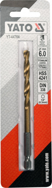 Vrták na kov 6mm TITAN HEX 1/4", délka 113mm - YT-44764