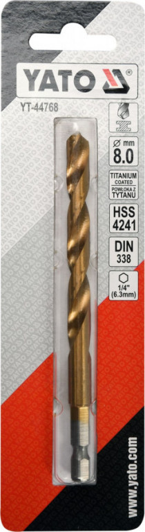 Vrták na kov 8mm TITAN HEX 1/4", délka 117mm - YT-44768