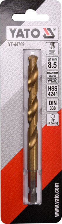 Vrták na kov 8,5mm TITAN HEX 1/4", délka 117mm - YT-44769