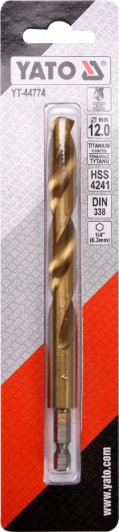 Vrták na kov 12mm TITAN HEX 1/4", délka 151mm - YT-44774
