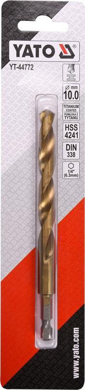 Vrták do kovu 10mm, TITAN HEX 1/4", délka 133mm - YT-44772