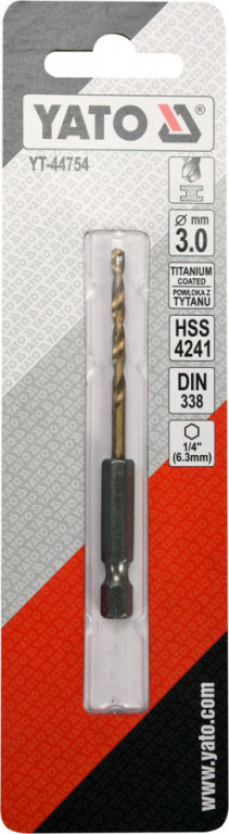 Vrták na kov 3mm TITAN HEX 1/4", délka 81mm - YT-44754