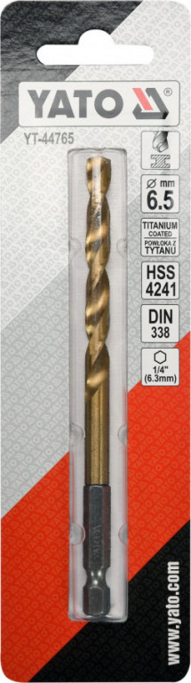 Vrták na kov 6,5mm TITAN HEX 1/4", délka 121mm - YT-44765