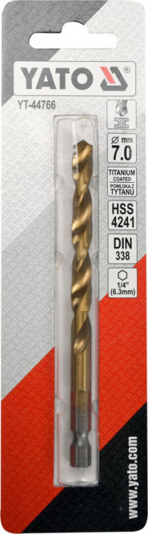 Vrták na kov 7mm TITAN HEX 1/4", délka 109mm - YT-44766