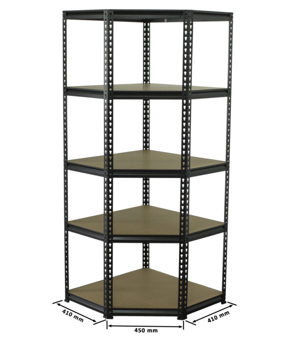 Rohový policový regál, 5 polic - 1830 x 730 x 730 mm - AH017