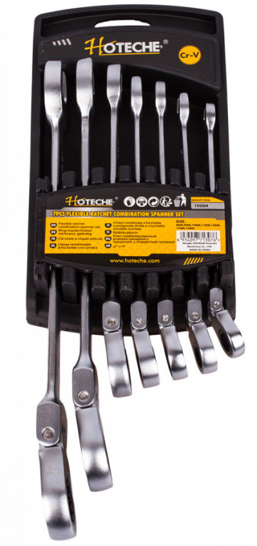 Sada ráčnových očkoplochých flexibilních klíčů 7 ks, 8 - 19 mm - HT192504